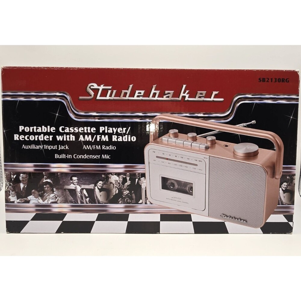 Studebaker Portable Cassette Player/Recorder with AM/FM Radio (Rose Gold/Silver)
